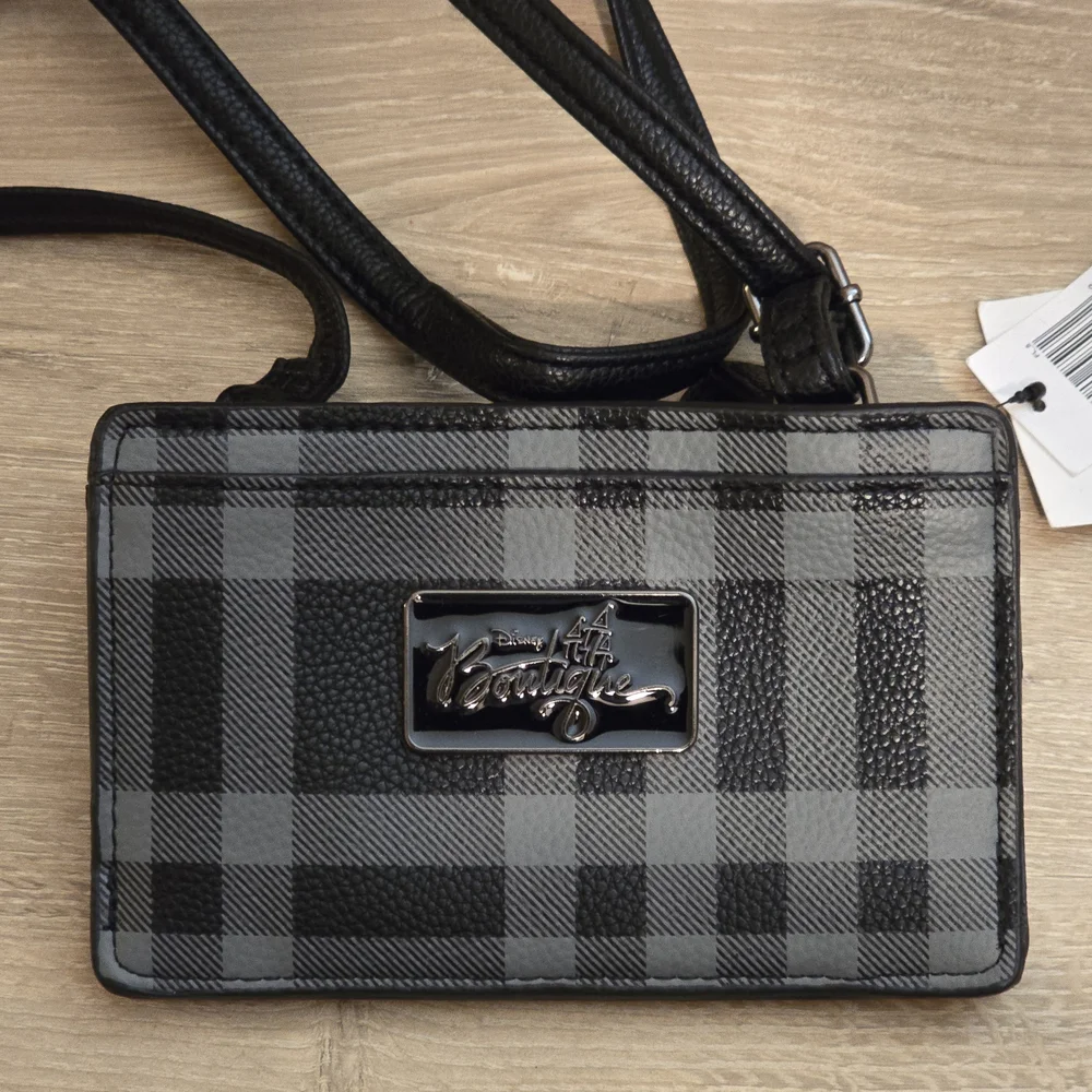 Black Plaid Crossbody Wallet with Stud Accents - Picture 6 of 8